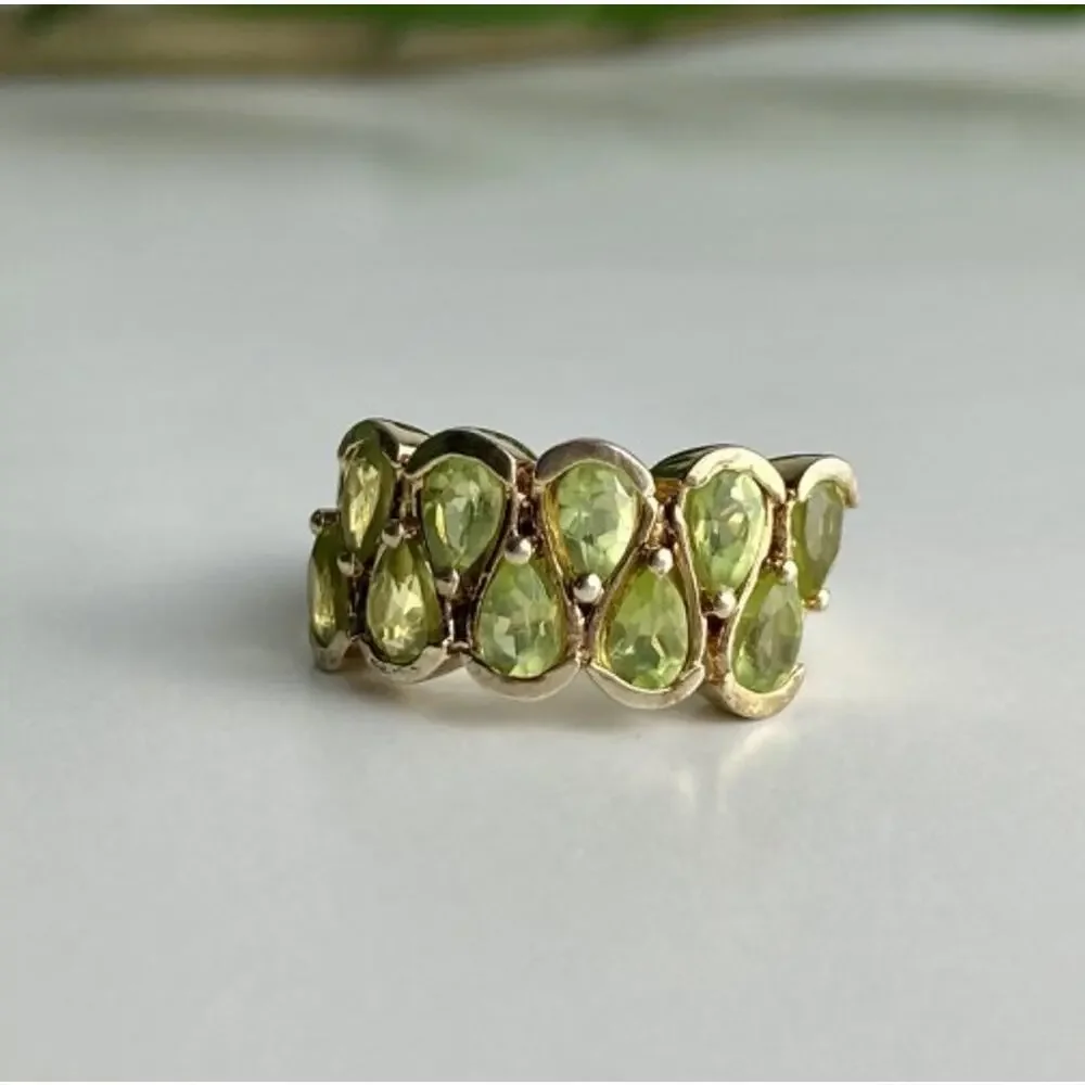 925 Sterling Silver Gold Plated Peridot Ring Size 6.5